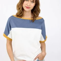 SHOKO Top Squares Navy Blue & White Tops & T-Shirts