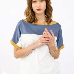 SHOKO Top Squares Navy Blue & White Tops & T-Shirts