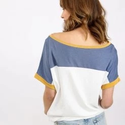 SHOKO Top Squares Navy Blue & White Tops & T-Shirts