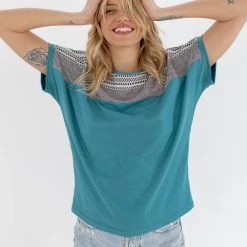 SHOKO Top Squares Turquoise Ethnic.